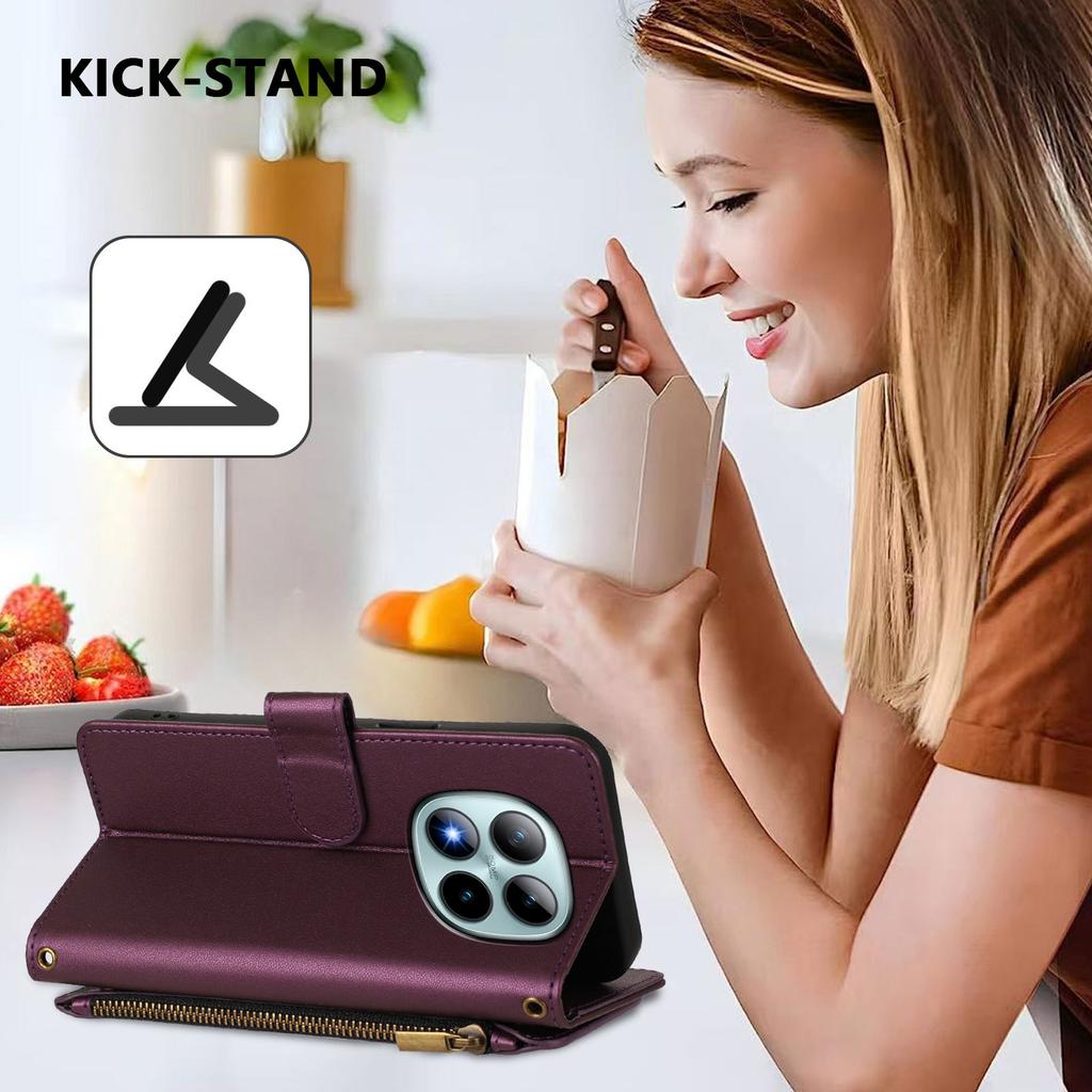 For Xiaomi Redmi Note 15 Pro+ 5G Leather Case Butterfly Floral Imprint Zipper Wallet Stand Cover with Wrist Strap