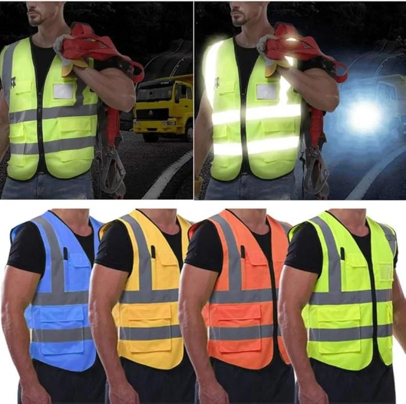 High Visibility Safety Vest Custom Your Logo For Free Protective Workwear With Reflective Strips Outdoor Work Traffic Vests
