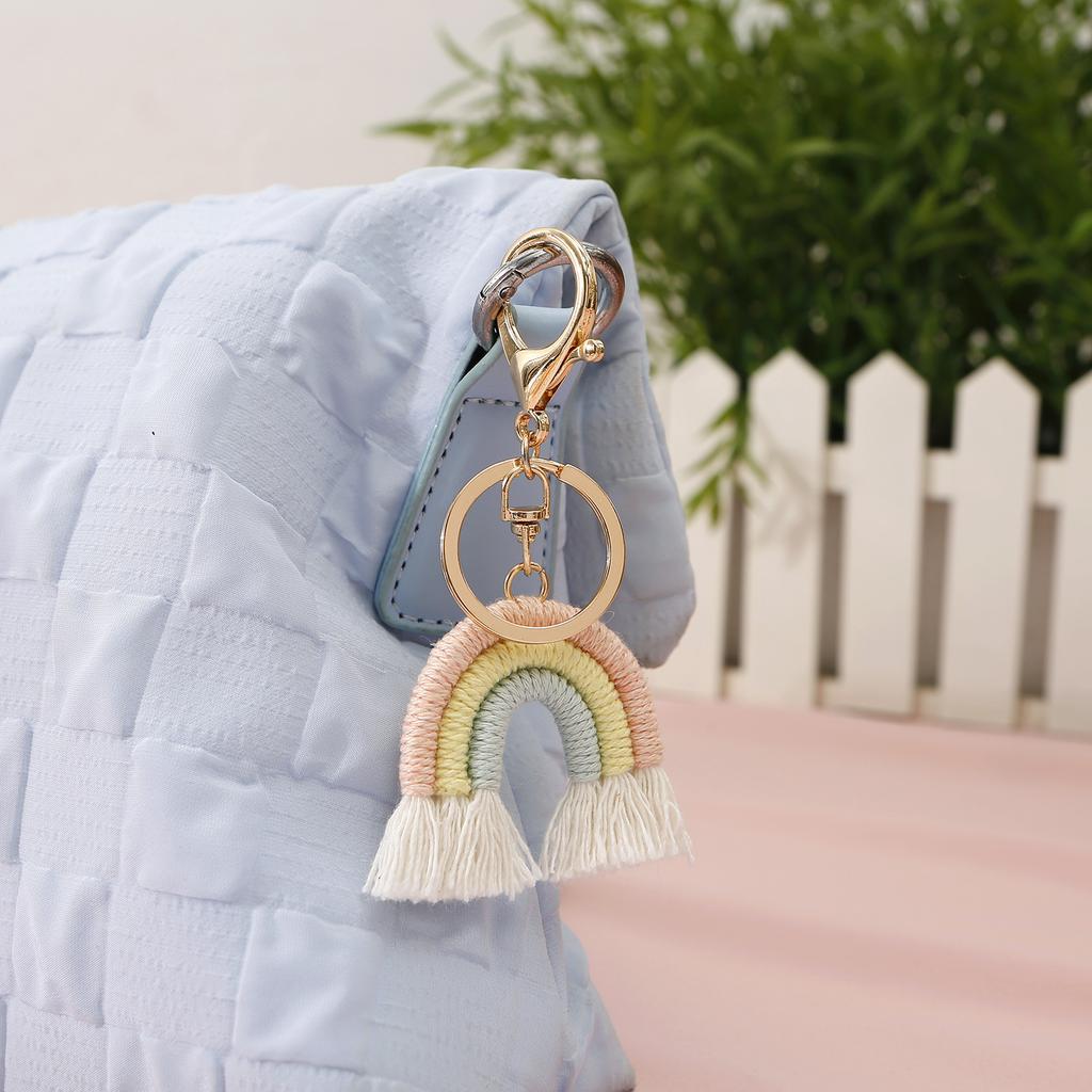 Hand-woven Rainbow Pendant Bohemian Fringed Bag Pendant Mini Cute Keychain Pendant