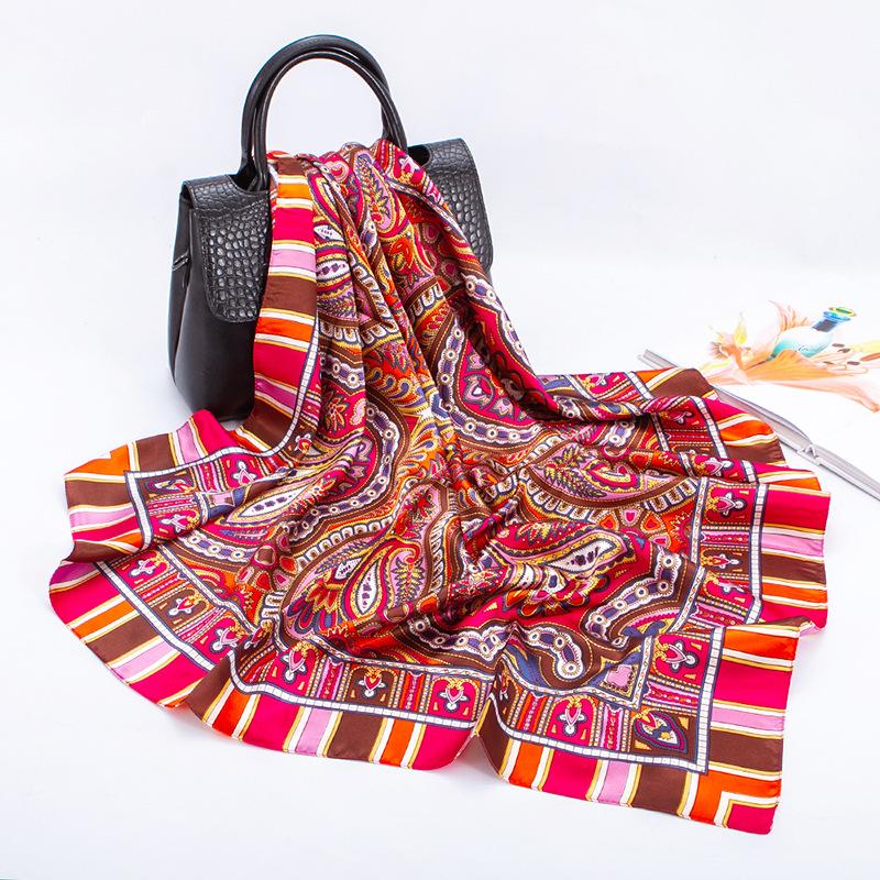 

Высококачественные роскошные шелковые шарфы, повязка на голову, шарфы, шейный шарф для женщин, шелковый шарф с цепочкой, женская декоративная шаль 90*90cm