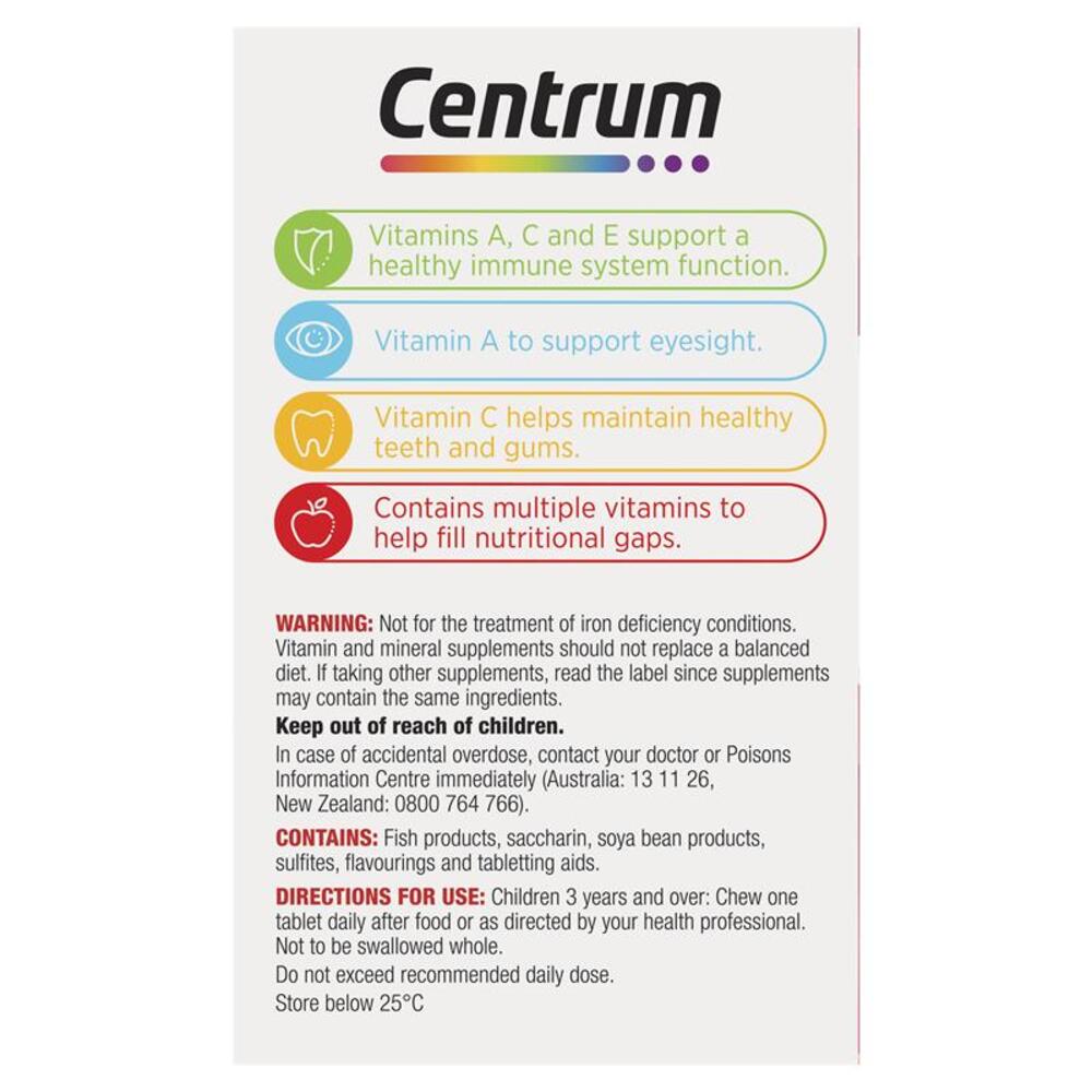 Centrum Kids Multi Vitamin 60 Strawberry Tablets 3ea
