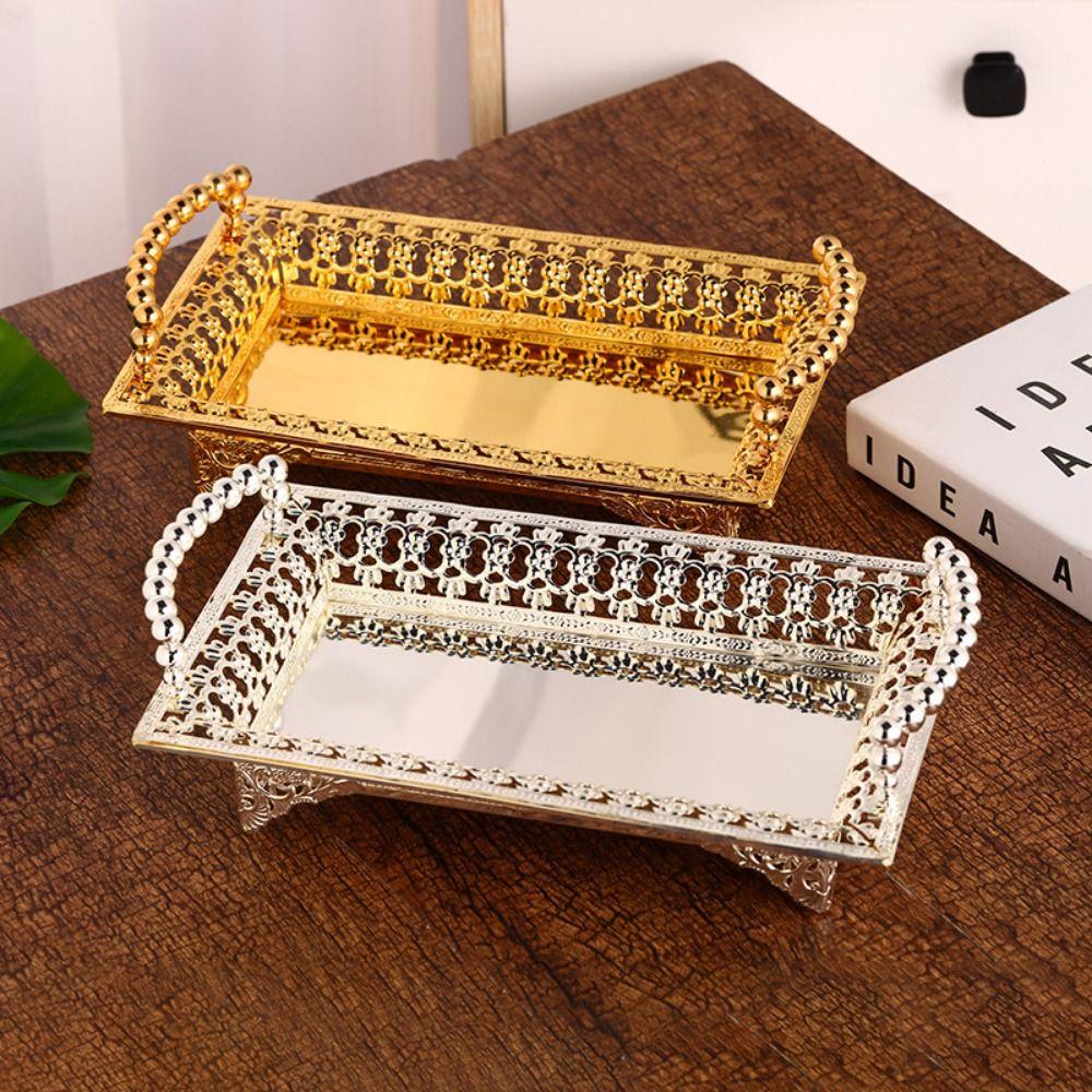 Fashion Iron Metal Fruit Tray Hollow Art Rectangular Shape Afternoon Tea Plate Handmade Snack Storage Tray Cake