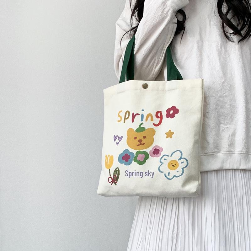 Women's Cute Cartoon Canvas Shoulder Handbag - Small Korean-Style Casual Bag