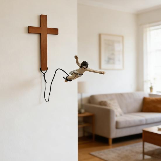 Bungee Jumping Jesus Figurine Religious Crucifix Christ Savior Ornament Wall Hanging Jesus Sculpture for Home Office Church Decor