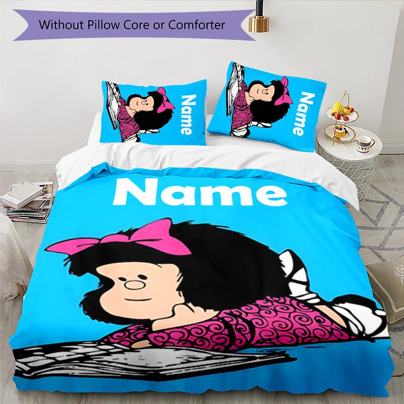 3pcs Mafalda2 Cover Set - Personalized Name, HD Printed Bedding with 1 Cover and 2 Pillowcases - Perfect for Home Decor, Easy Care