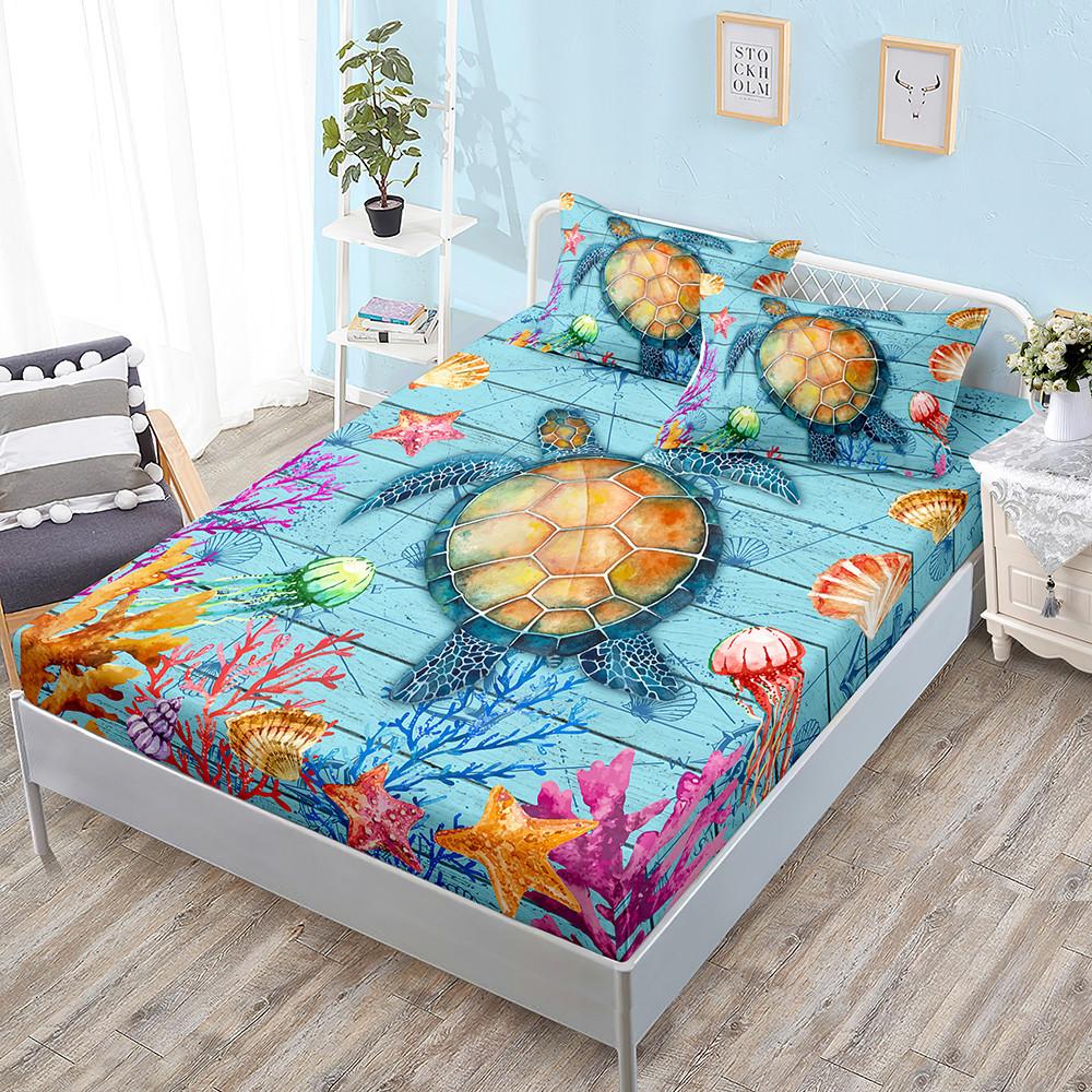 Three-Piece Mattress, Sea Turtle Blue Underwater World Mattress, Mattress Protective Cover