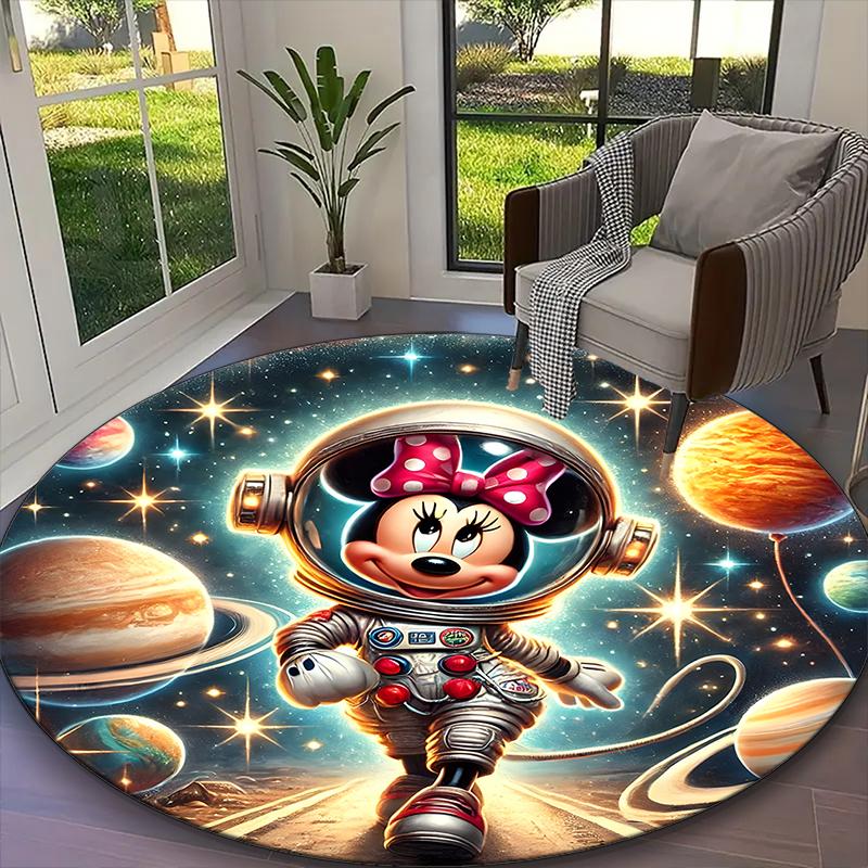 [Mickey Mouse Sailor Suit Blue Floral Printed Carpet] Non-slip Office Rug, Cozy Round Carprt for Living Room Use, Soft Home Sofa Chair Mat