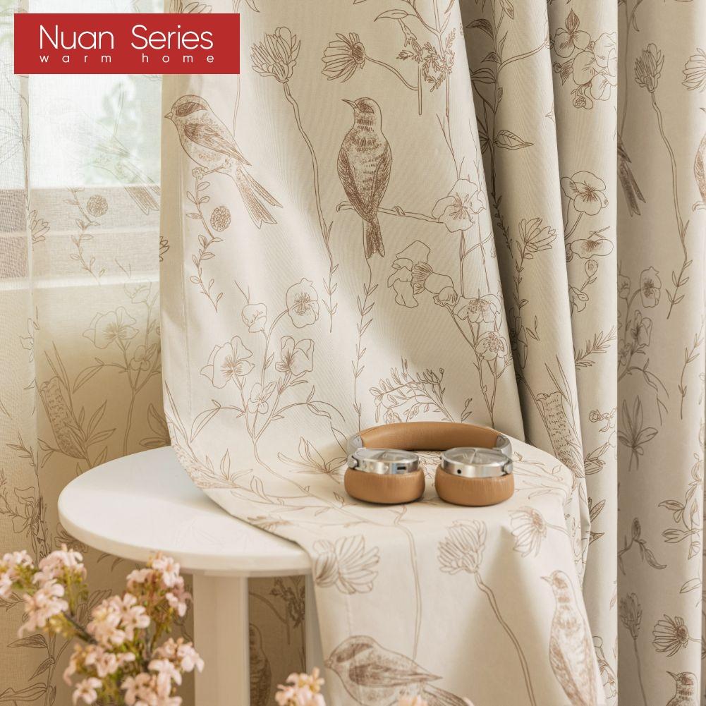 1PC Nuan Series French Retro High-end Beige Printed Curtains Full Blackout Curtains for Bedroom Living Room Balcony Window for Home Decor