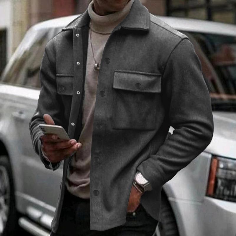 2026 Spring/Fall Men's Plus Velvet Lapel Slim Fit Solid Jacket - European Size