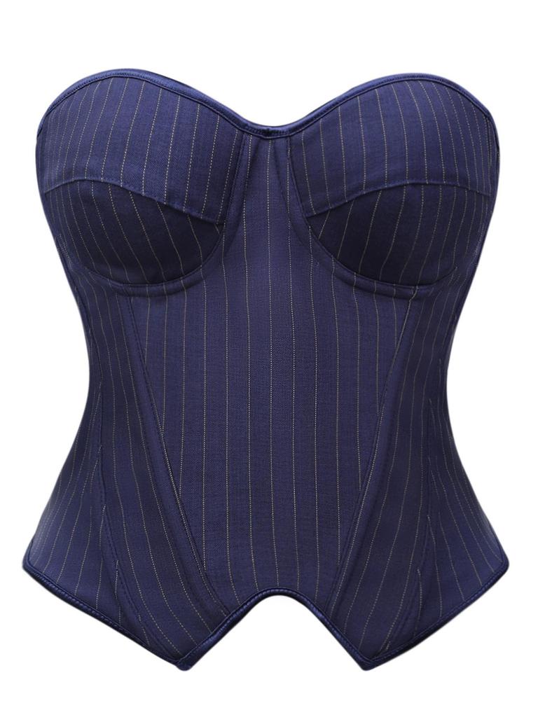 Court-Style Striped Underwire Bra with Padded Cups and Fishbone Corset for Women - Sexy, Tight-Fitting Shapewear