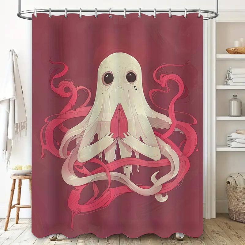Charming Octopus Print Shower Curtain For Bathroom Decor Modern Design Waterproof Fabric Shower Panels Set In Pink Color 3D Prin