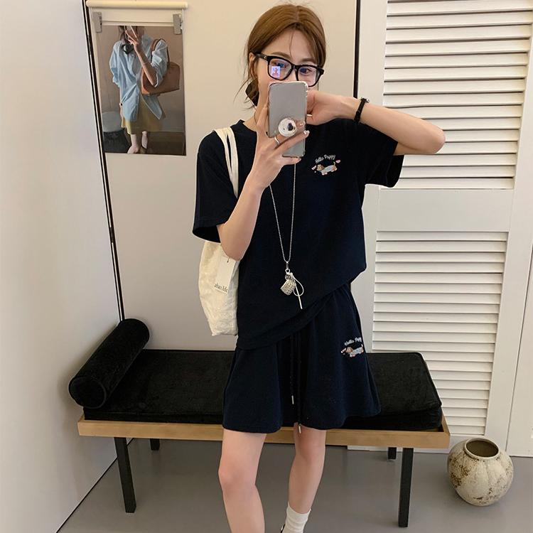 Costum sport casual supradimensionat în stil coreean pentru femei vară harajuku larg tricou cu mânecă scurtă și pantaloni scurți y2k roz Set din două piese de alergare fată tânără