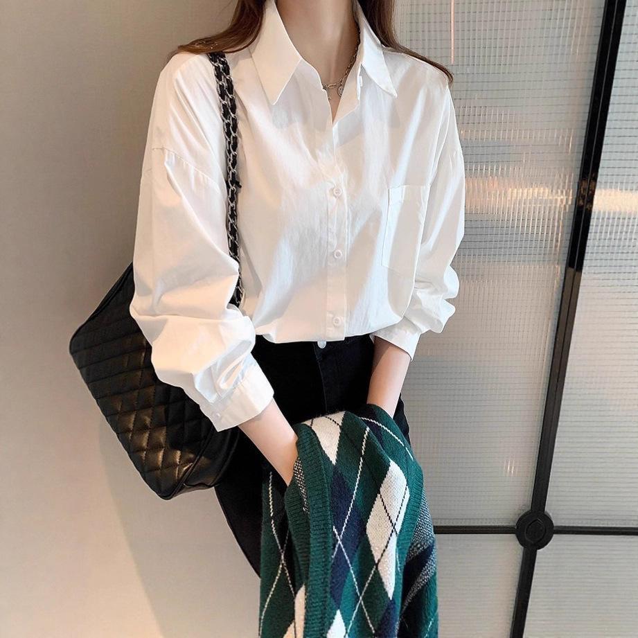 Women's Casual White Shirt: Spring/Autumn Pure Cotton, Loose Fit, High-End Design, Plus Size