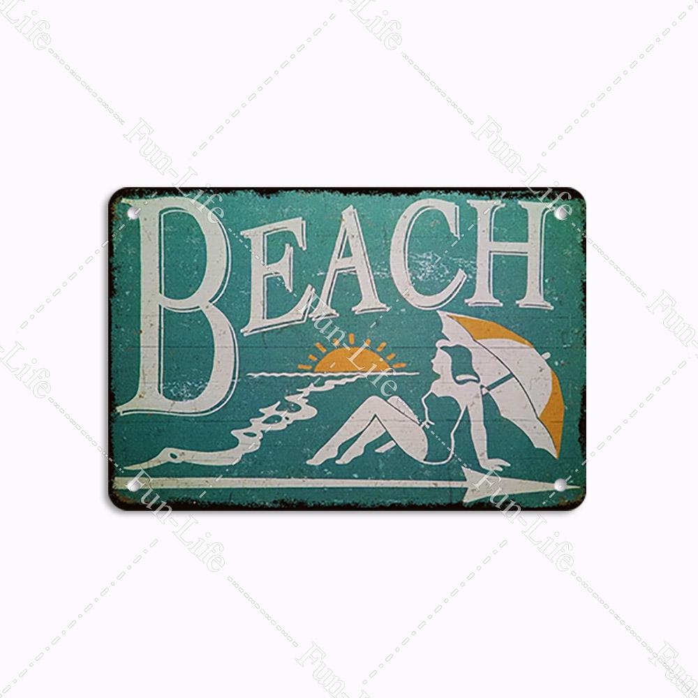 Beach Tin Sign Bar Pub Cafe Shop Wall Surfing Decoration Vintage Metal Art Sticker Poster Home Decor Iron Plate 20x30 cm