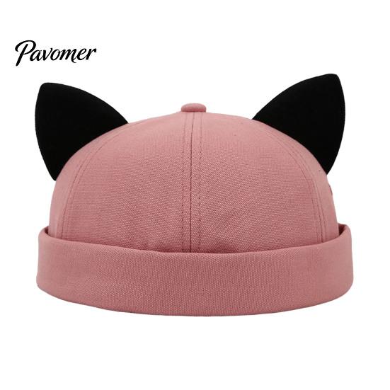 Cute Animal Ear Docker Cap Brimless Cat Hat, Cap, Adjustable Skullcap, Stylish Soft Comfortable Sun Hat Sailor for Women Men Street Casual Wear Size