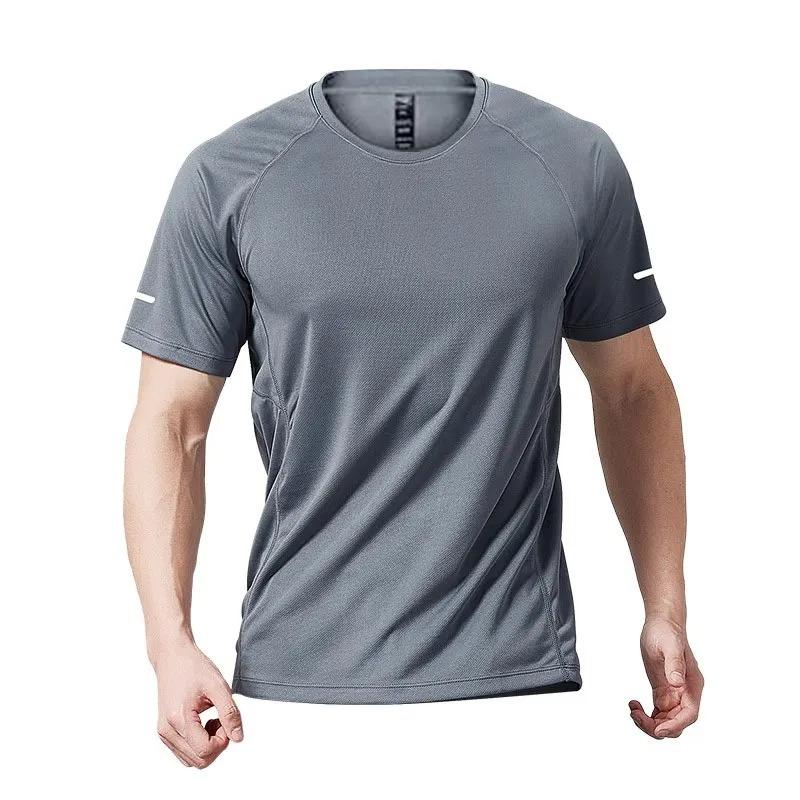 

Men s Breathable Ice Silk Sports T Shirt Quick Dry Crew Neck Short Sleeve Top Running Training Gym Wear L серый