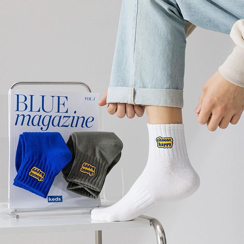 6/12 Pairs Unisex Letter Socks Fashionable Print Sweat Absorbing Breathable Soft Comfortable for Couples Casual Socks