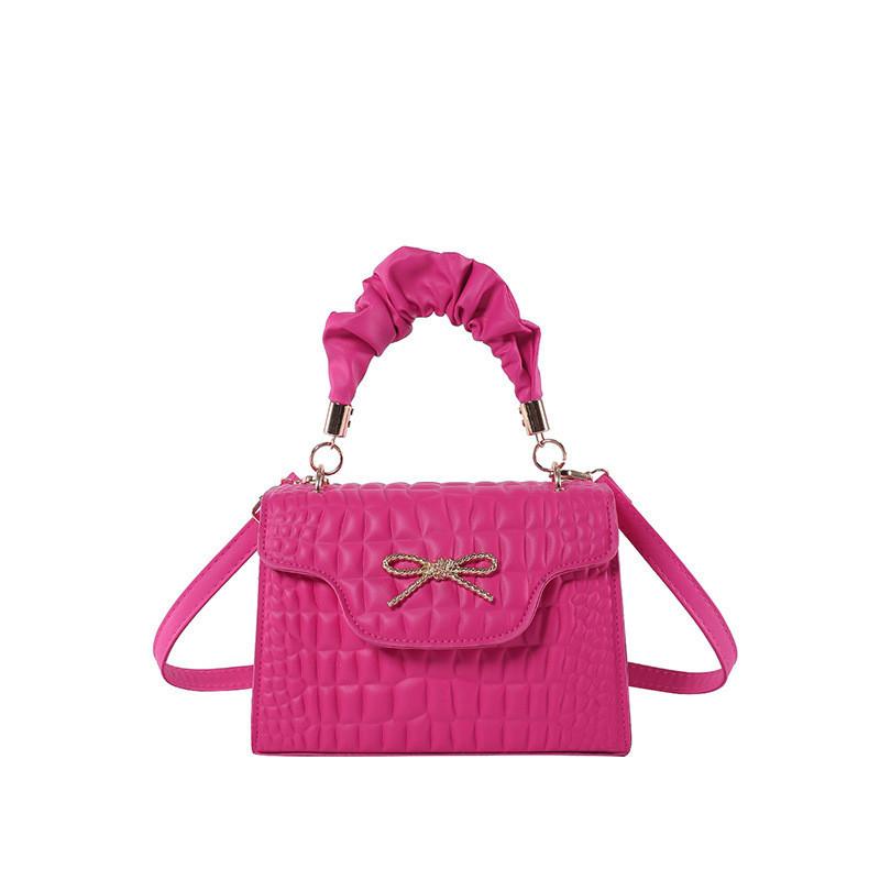 Wholesale Crocodile Pattern Handbag For Women Street Fashion Trend Butterfly Knot Shoulder Crossbody Bag розовый
