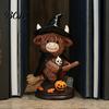 Decorative Cow Collectibles 2Pcs Halloween Highland Witch Ornament, Resin Figurine with Hat Pumpkin Broom Hand Painted Crafts & Skull, Cute Farmhouse