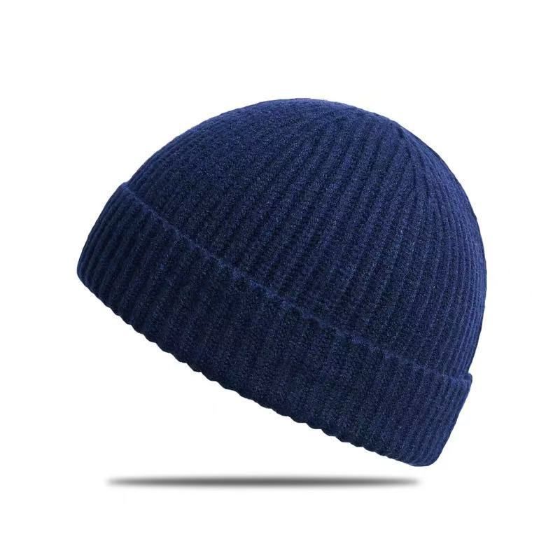 

Шапка вязаная толстой пряжей с большой окружностью головы для мужчин и женщин, осенне-зимняя уличная теплая и ветрозащитная однотонная куполообразная простая шапка L（58-61cm） темно-синий