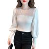 Mesh Verstärktes V-ausschnitt Strickwaren Top frauen Herbst Winter Temperament Langarm Pullover Mode Einfarbig Bodenbildung Bluse