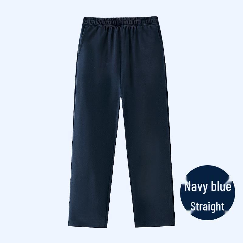 Calças Esportivas Retas com Forro de Fleece Azul Escuro para Meninas do Ensino Fundamental - Uniforme Escolar Primavera/Outono