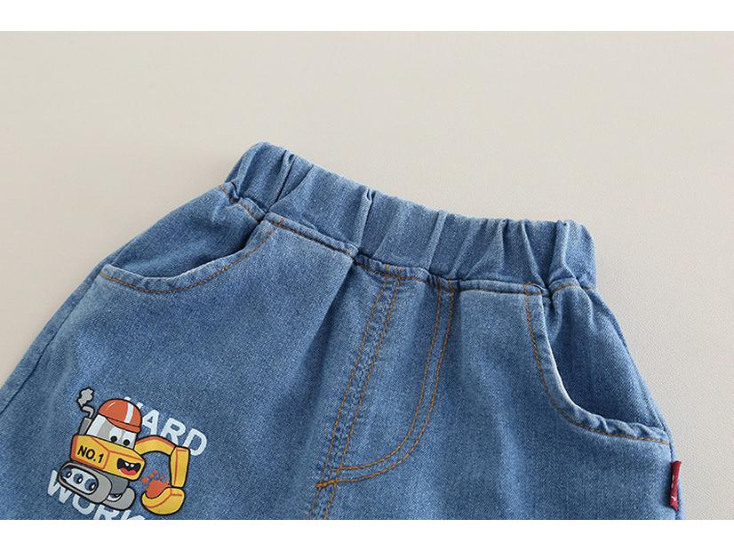 Boys' Summer 2025 Cartoon Tractor Short Sleeve & Shorts Set