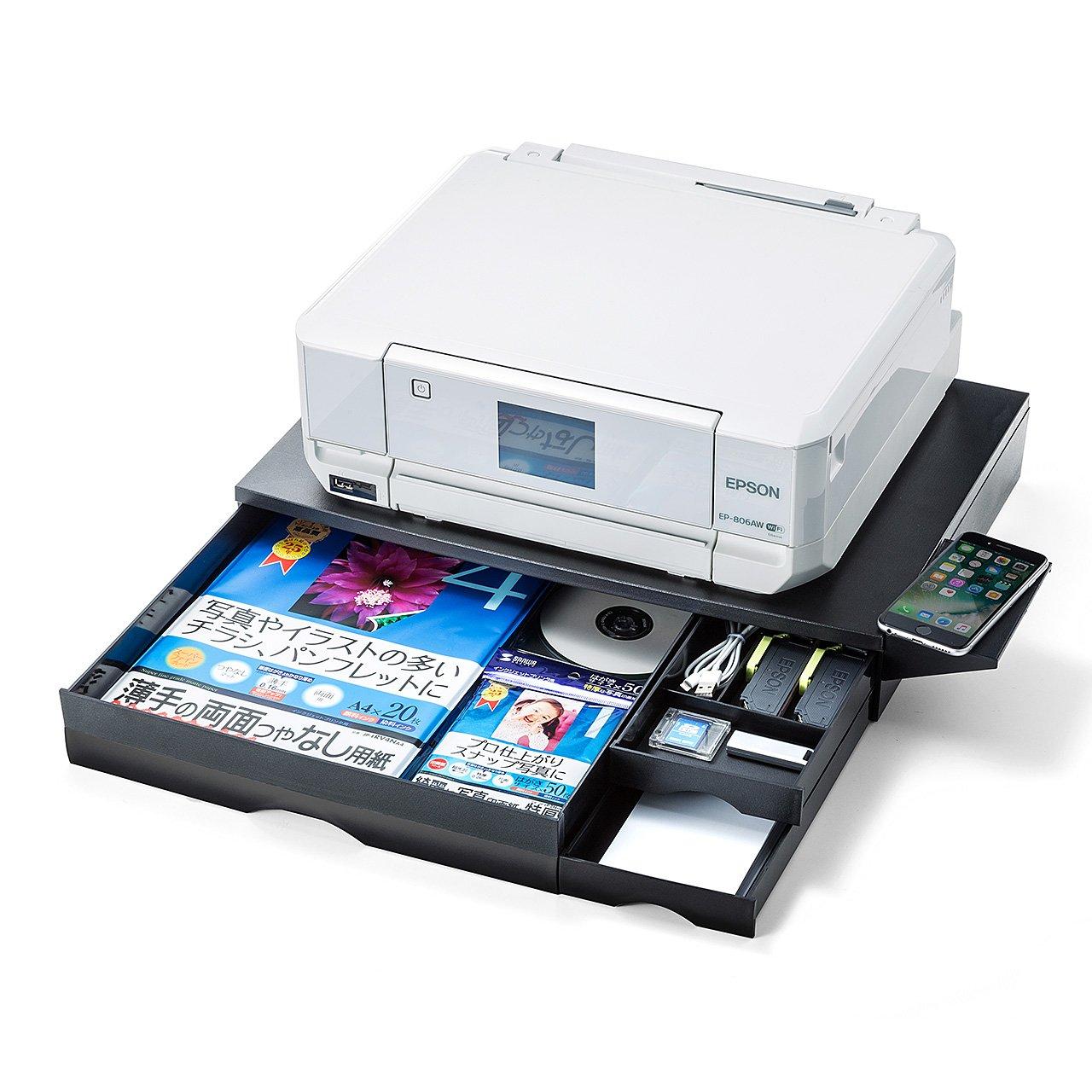 

Sanwa Direct Printer Stand Tabletop with Drawer Compatible with A4 Storage Printer Station 100-PS006 чорний