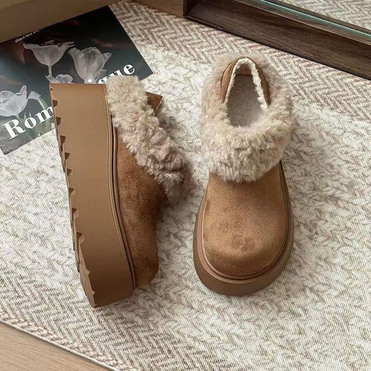Thick soles increase height and keep warm Birkenstocks, cotton towed short tube velvet slippers, new winter fluffy shoes for two
