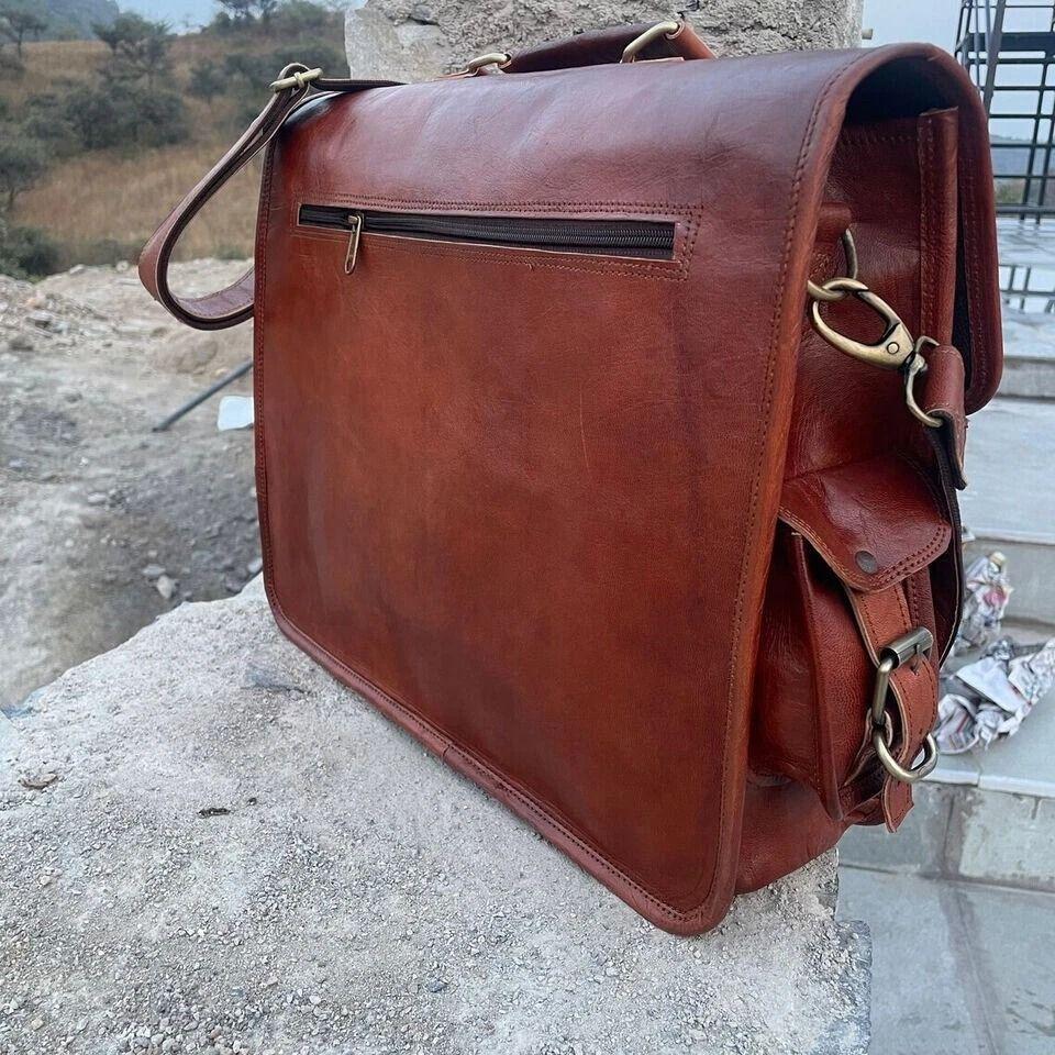 Men's Leather Messenger Satchel Shoulder Briefcase Business Bag Hand-Made