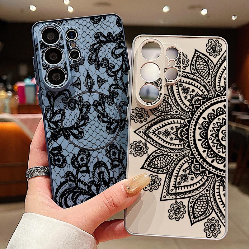 Retro Mandala Flower Pattern Case For Samsung S26 Edge S25 FE S24 Plus S23 S22 Ultra A15 A16 A17 A35 A36 A37 A54 A55 A56 A57 5G Magnetic Matte Cover