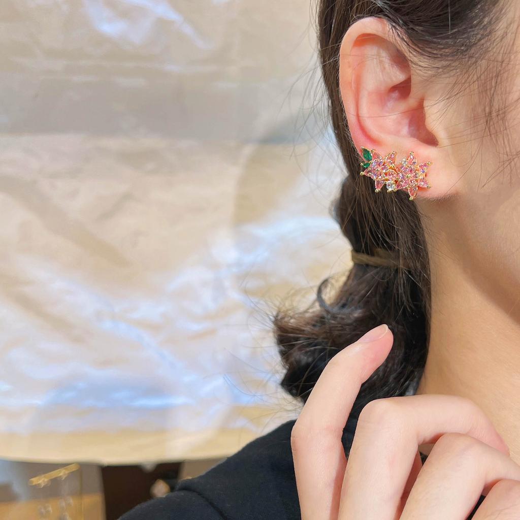 Nuovo Clip Osso Orecchio Fiore di Ciliegio Diamante Rosa di Lusso Timbro 925 Moda di Alta Gamma Fiore Zircone Orecchino Gioielli Vendita all'Ingrosso