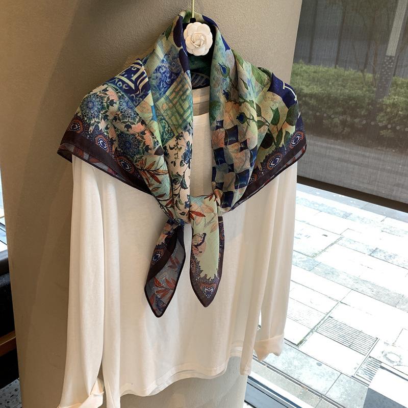Herringbone pattern double-sided square scarf temperament sense outer fit elegant female versatile flow silk scarf breathable scarf square scarf