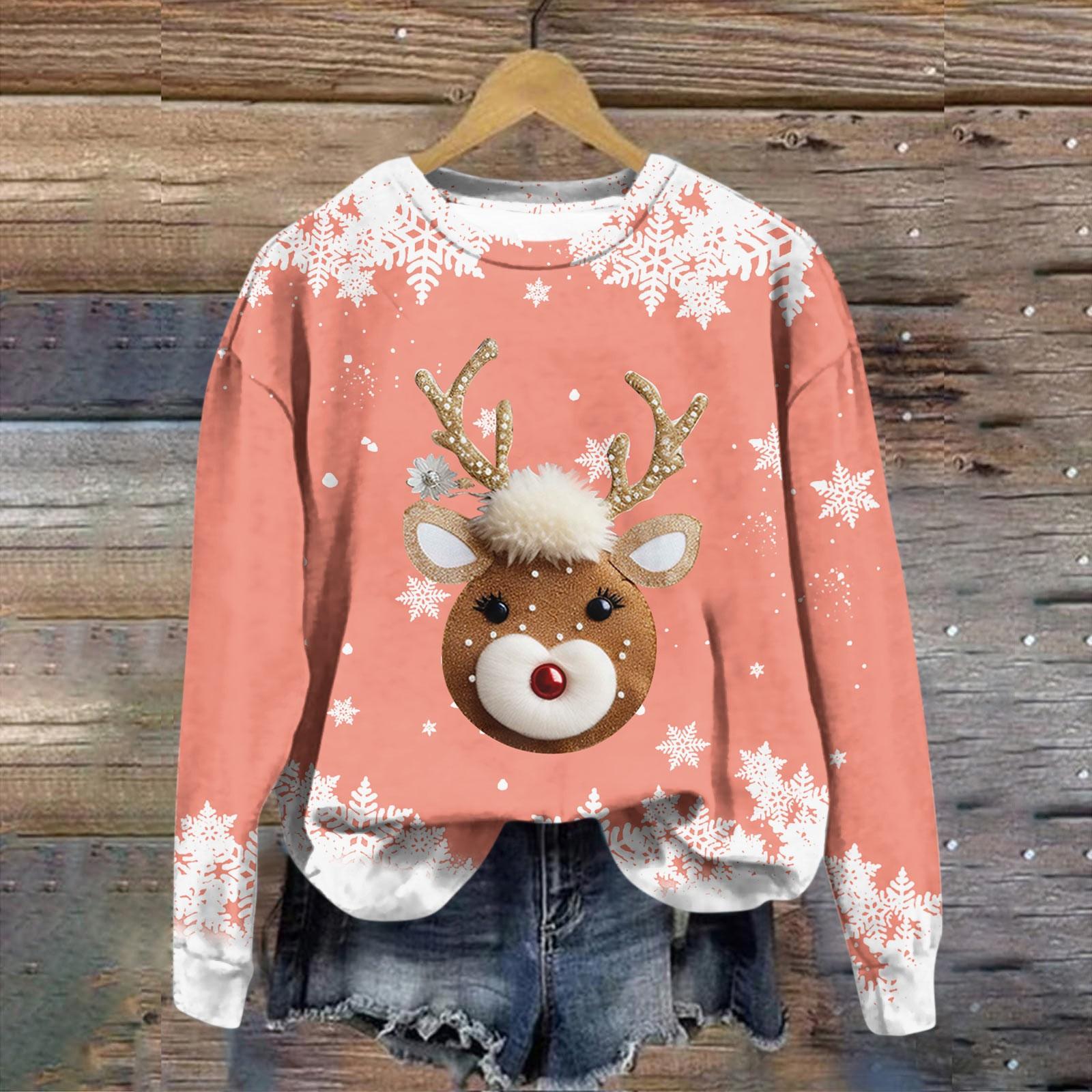 

Женская модная рождественская принтованная толстовка с длинным рукавом и круглым вырезом XL