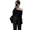 Sleek Off-Shoulder Slim Fit Long-Sleeve T-Shirt for Women - Early Autumn Essential