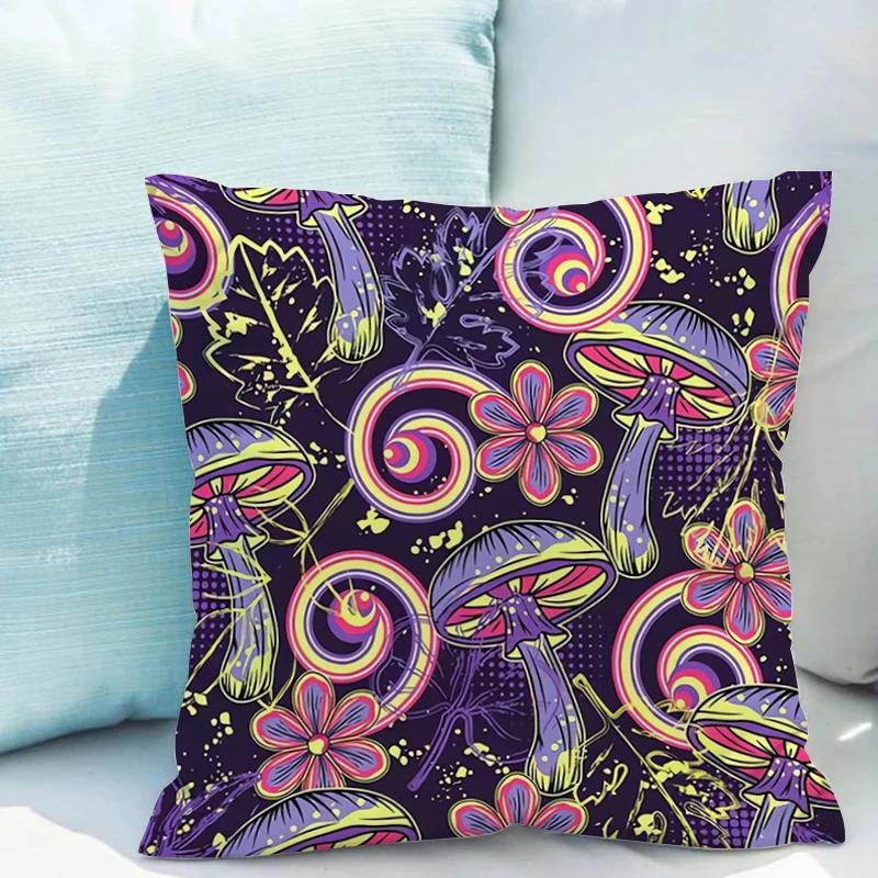 Bed Pillowcases for Pillows Fluorescent Mushroom Cushions Double-sided Printing Pillowcase 45*45 Cushion Covers 45x45 Cover Sofa