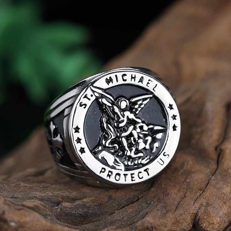 

1/316L Stainless Steel St Michael Men Rings Religious Talisman Biker Ring Fashion Jewelry for Boys and Men 10