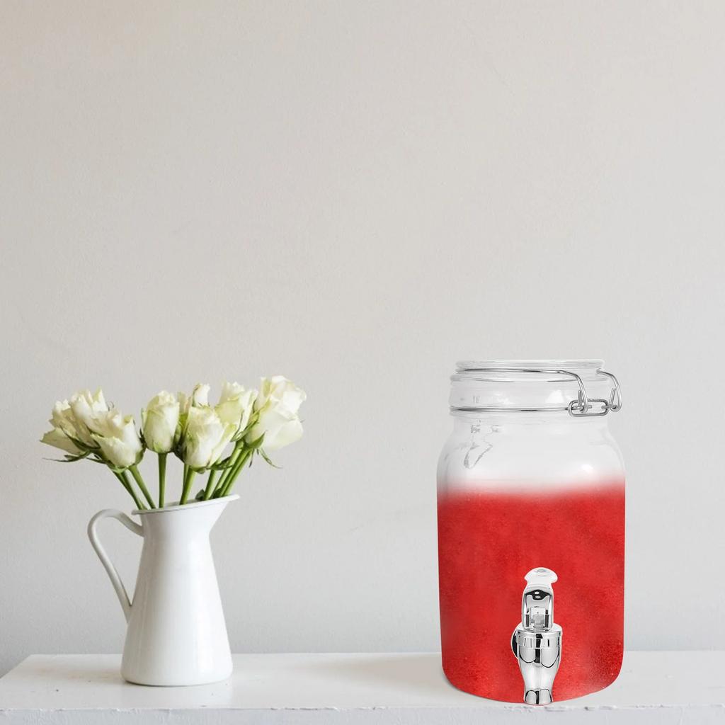 Glass Beverage Dispenser with Tap - 4.4kg Juice Jar with Stainless Steel Spigot Cold Drink Water Container for Lemonade/Iced Tea