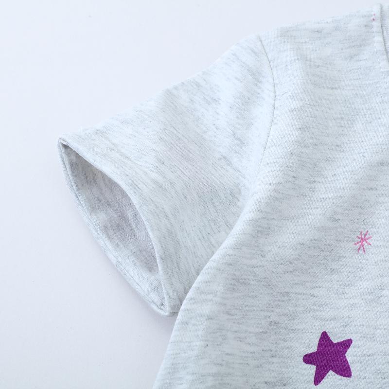 2-7Y Baby Girls Gray T-shirts Cotton Summer Cartoon Unicorn Tees Little Girls Short Sleeve Tops Kids Clothing Dropshipping