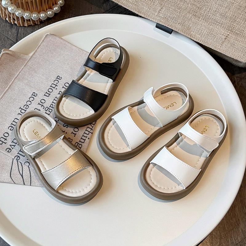 2026 Spring/Summer Girls' Open-Toe Leather Sandals - Fashionable, Casual Beach Shoes