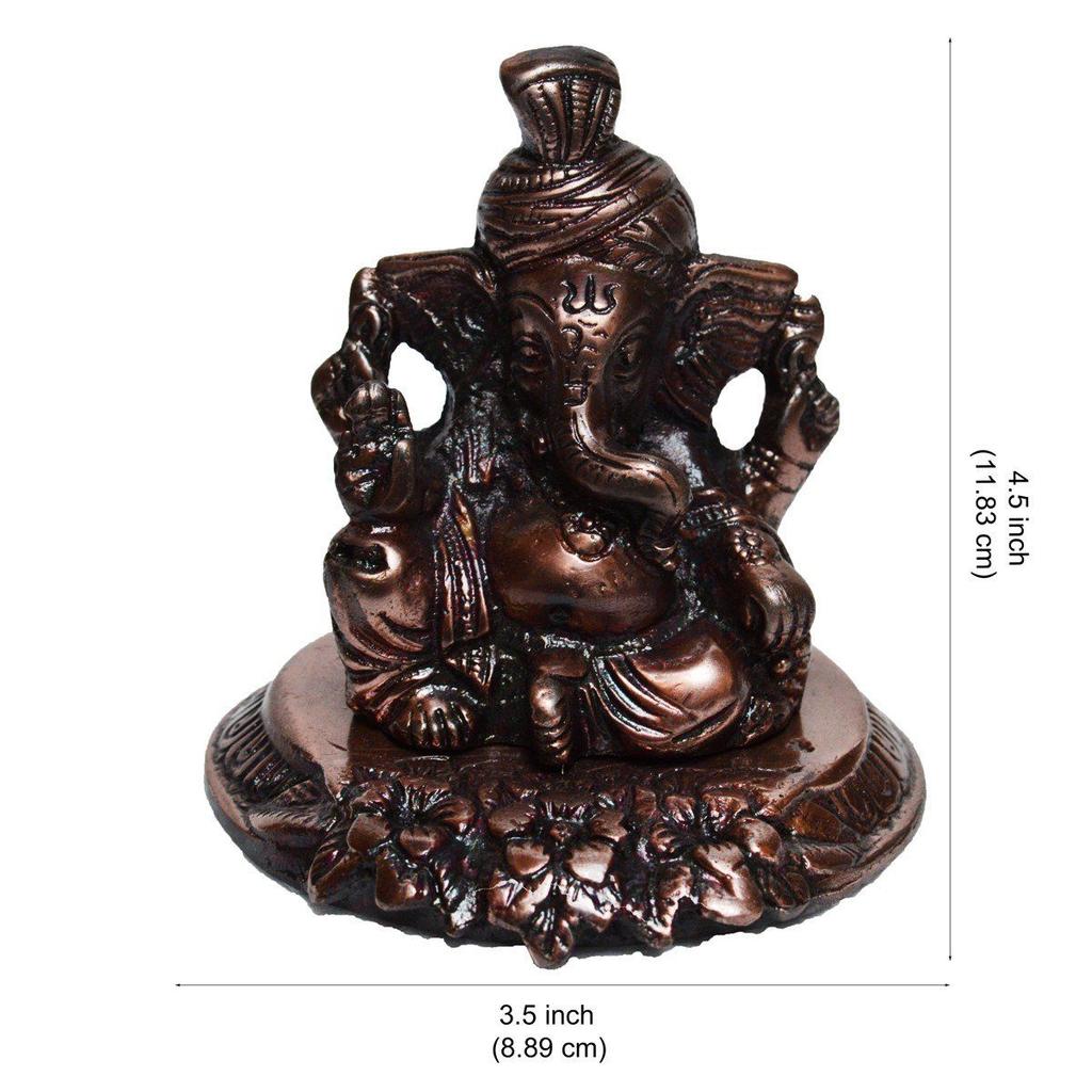Metal Lord Ganesha On Flower Figurine