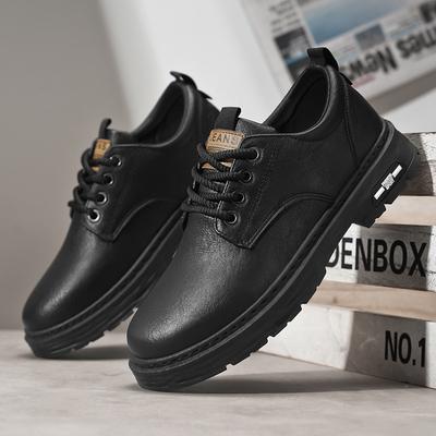 Men's Shoes Autumn British Business Dress Men's Casual Leather Shoes Work Commute Black Soft Sole Big Head Trendy Shoes