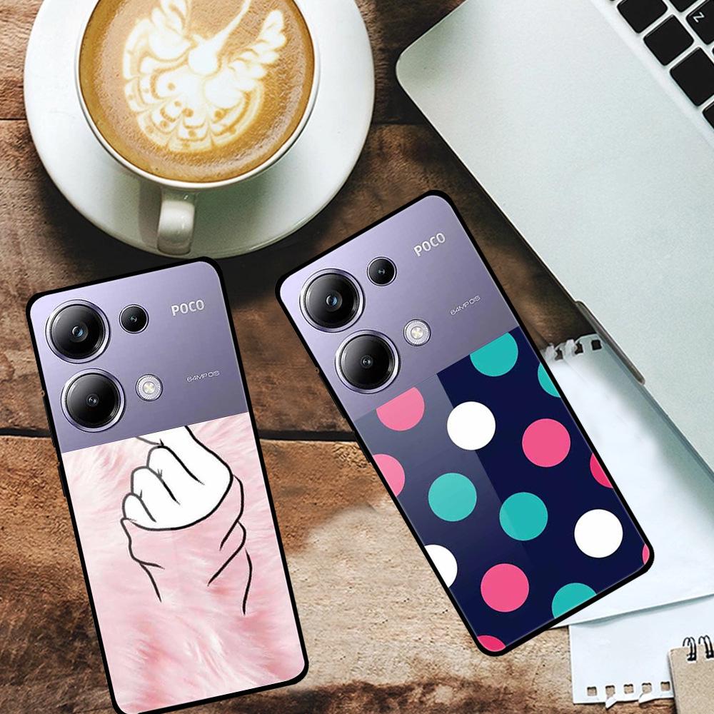 Colorful Aesthetic Tempered Glass Phone Case for Redmi 12 5G & POCO M6 PRO