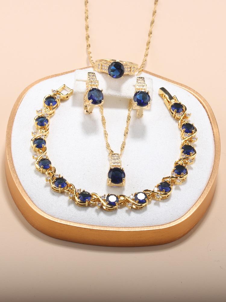 5-Piece New Moroccan Wedding Jewelry  Gold Plated Costume Necklace And Earrings Green Sets African Women Classic Accessories