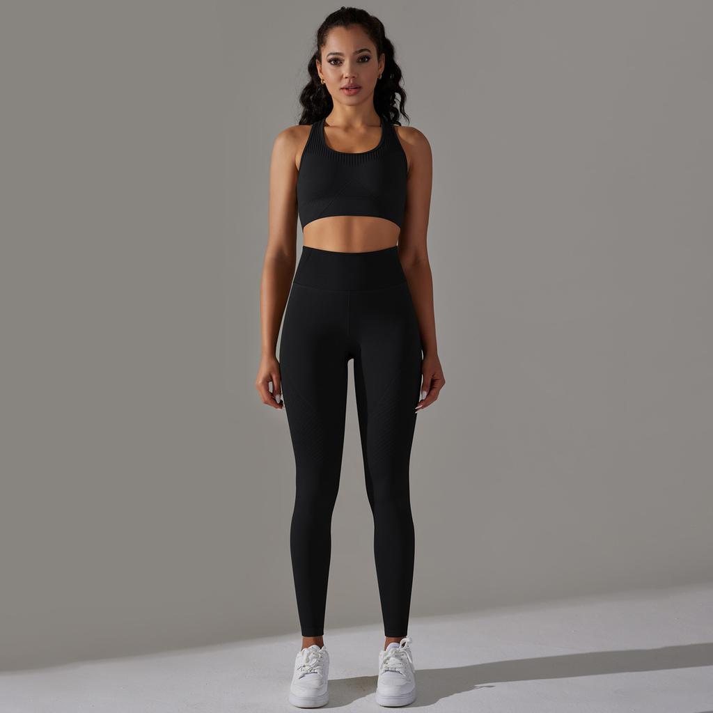 Seamless Yoga Suit, Breathable And Sweat Absorbing Set, High Waist And Hip Lifting And Beautiful Back Set, Running And Fitness Two-Piece Set For