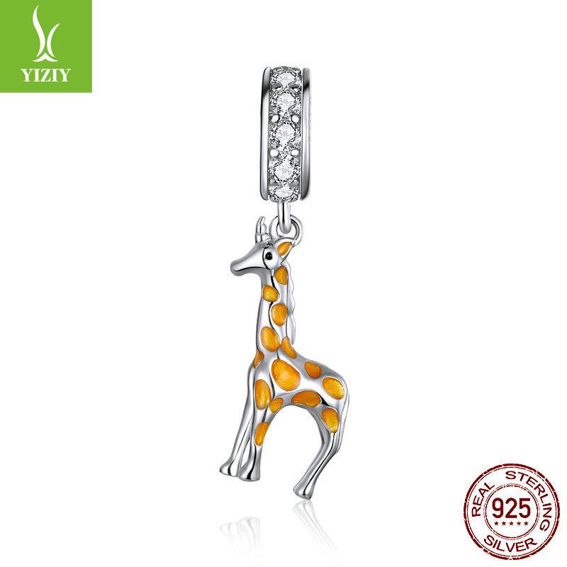 

Oil-Dripping Spotted Giraffe Handmade Diy Pendant, Cute Animal S925 Silver Bracelet Beaded.