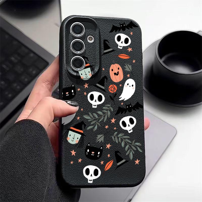 Ghost Pumpkin Pattern Phone Case For Samsung Galaxy S25 S24 S22 Ultra S23 S24 FE A17 A56 A16 A36 A26 A55 A15 A25 A54 5G Leather Texture TPU Shockproof