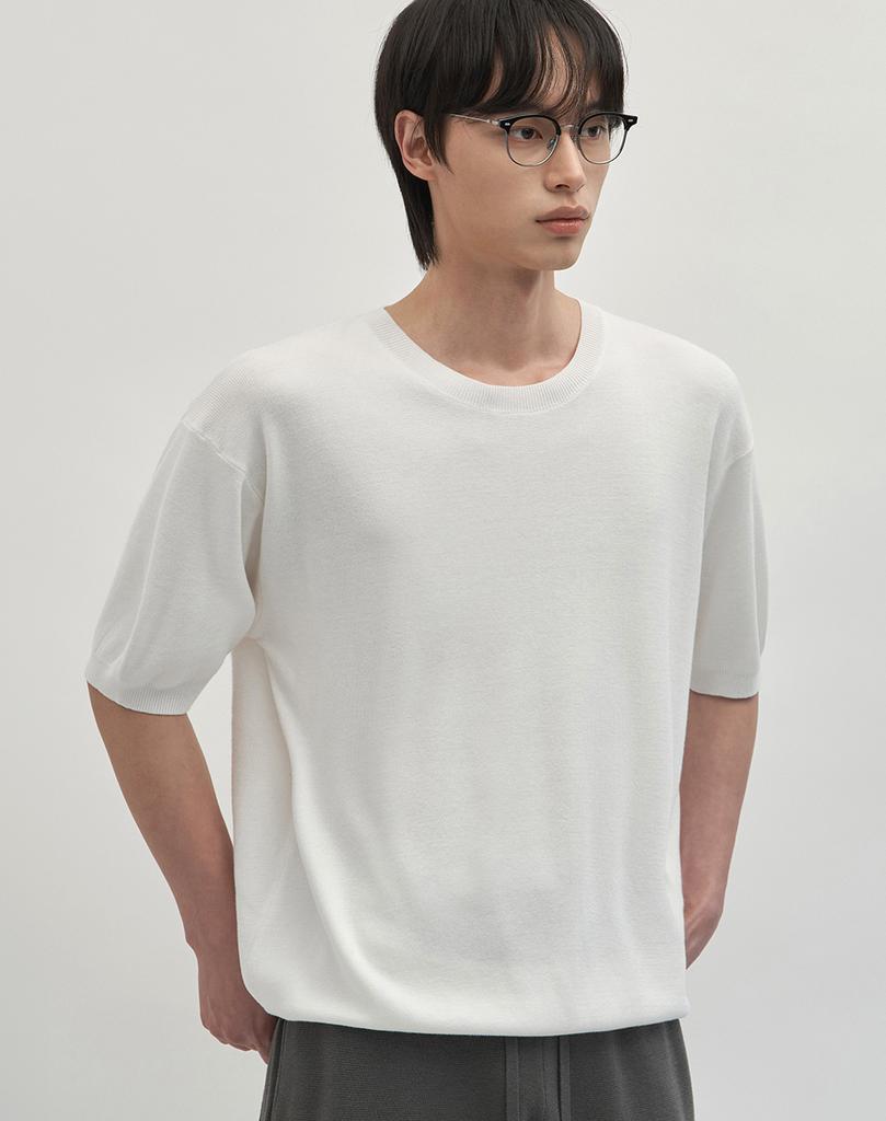 WORK ON BODY OFF Cool Bamboo Semi-Overfit Round Neck Short Sleeve Knit [White]