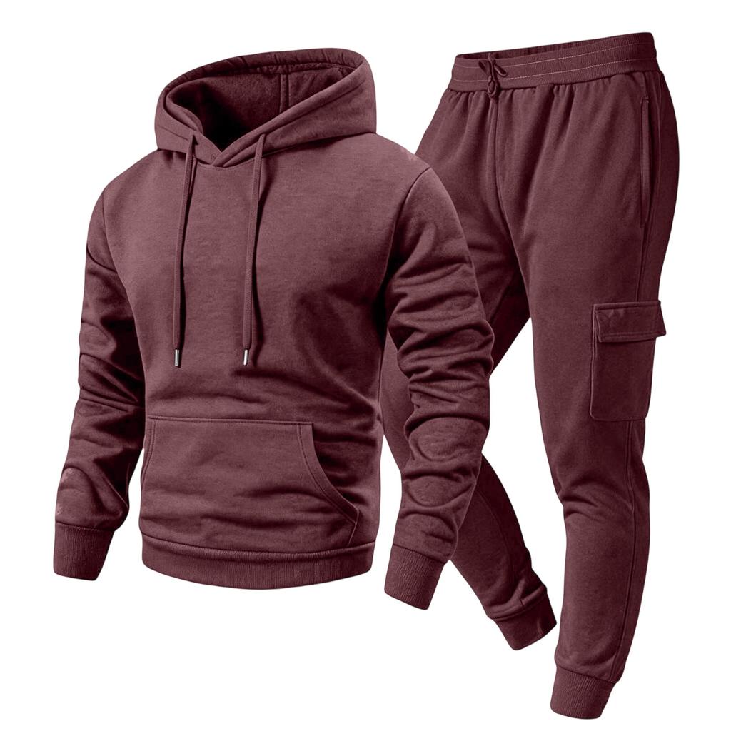 Men's Casual Outdoor Sports Two-Piece Set - Color Sweatshirt and Elastic Waist Cargo Jogger Pants