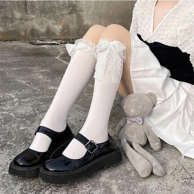 Süße Mädchen JK Lolita Strümpfe Japanisch Gotisch Spitze Schleife Kniehoch Lange Socken Dessous Damen Niedlich Uni Rüschen Mädchen Strümpfe